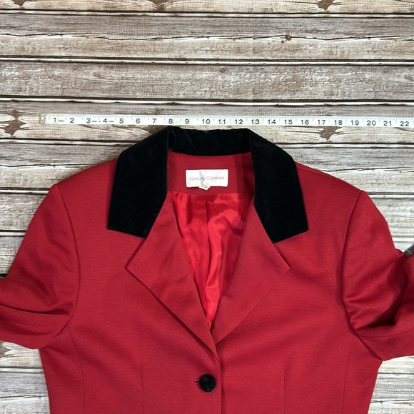 Casual Corner Vintage Velvet Collar Red Black Blazer Oversized Long Size 12 - Picture 7 of 8